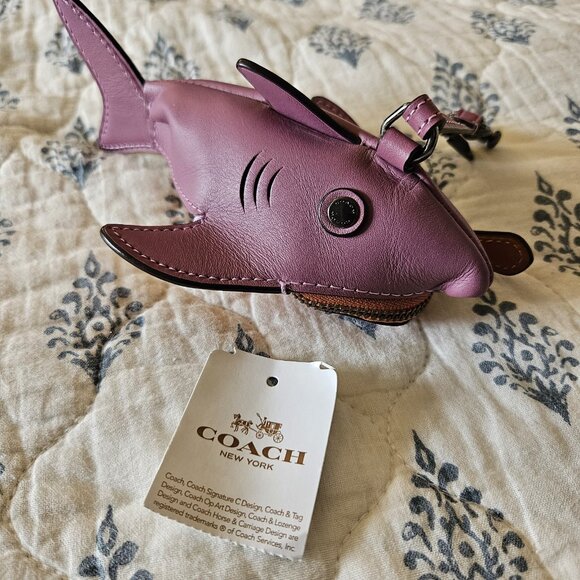 NWT COACH Sharky Coin Case Mini Leather Dark Primrose - Picture 9 of 13